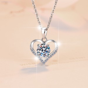 1.0 CT "To Your Heart" Moissanite Sterling Silver Classic Necklace C2024080006