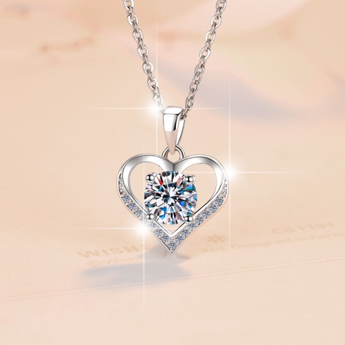 1.0 CT "To Your Heart" Moissanite Sterling Silver Classic Necklace C2024080006 