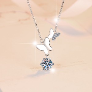 1.0 CT Moissanite With Butterfly Sterling Silver Classic Necklace C2024080008