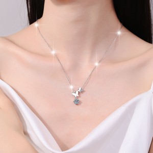 1.0 CT Moissanite With Butterfly Sterling Silver Classic Necklace C2024080008
